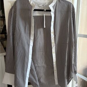MNG Black and White Striped Button-Up Shirt